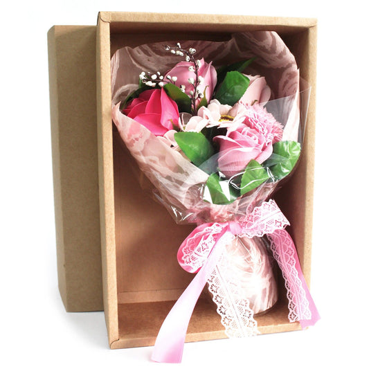 Bouquet de fleurs de savon en coffret cadeau · Rose