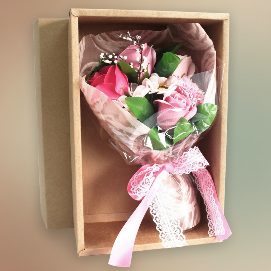 Bouquet de Flores de Jabón en Caja Regalo · Rosa