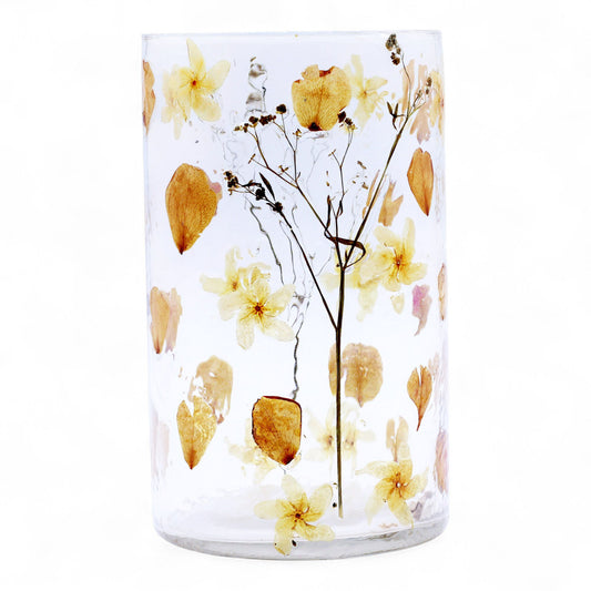 Portavelas jarrón alto de Vidrio floral natural - Rosa (19x11 cm)