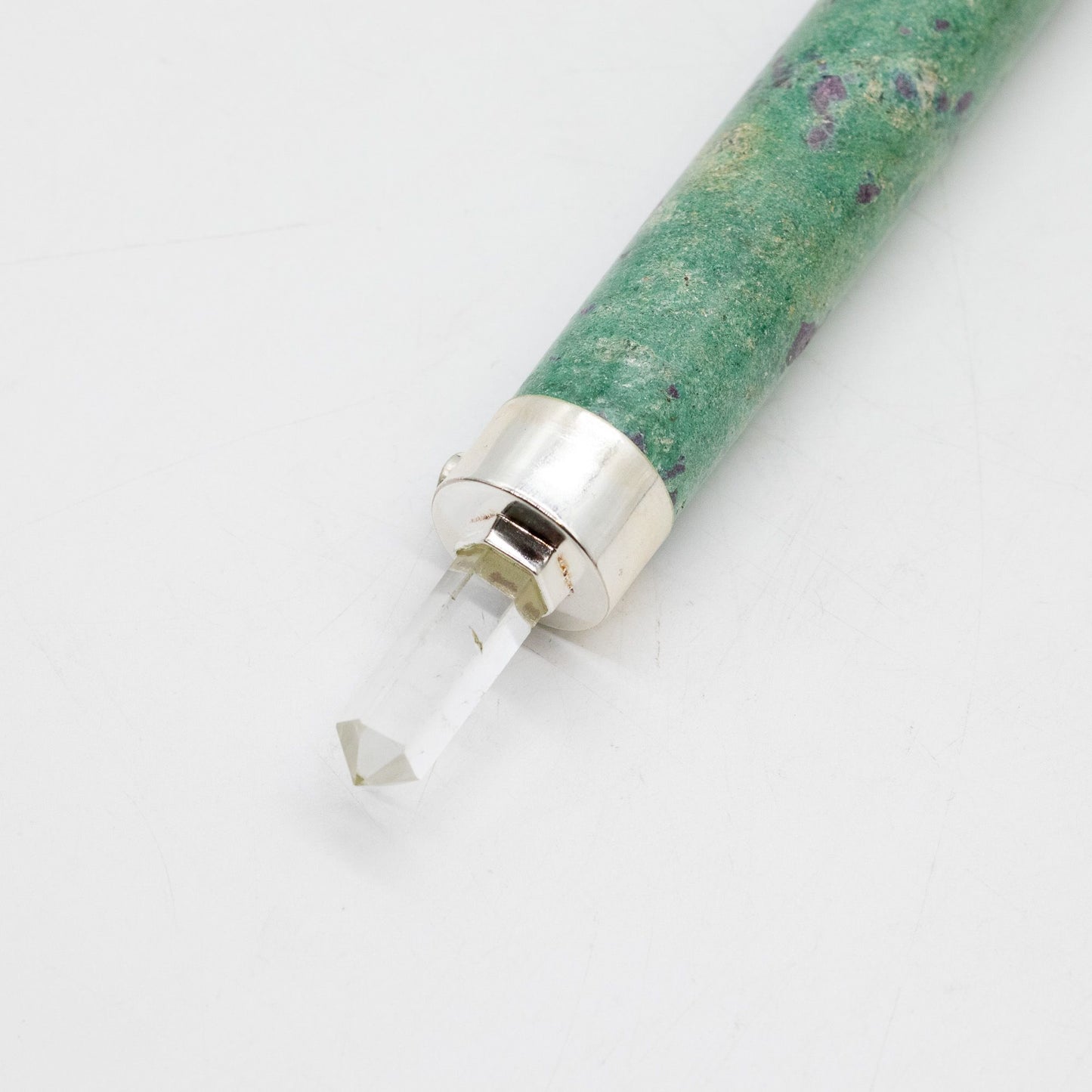 Varita de Corazón Verde - Rubí Fuchsite Cuarzo Rosa con bola de cristal en la parte superior - 23 cm