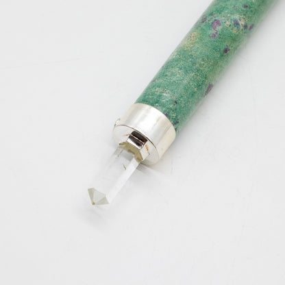 Varita de Corazón Verde - Rubí Fuchsite Cuarzo Rosa con bola de cristal en la parte superior - 23 cm