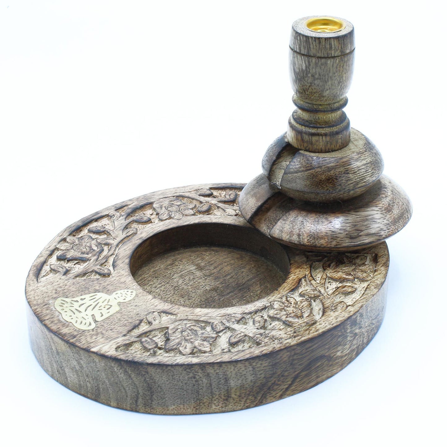 Med Quemador Inverso Madera de Mango - Brass Buddha - Quemador de Flujo Inverso de Madera de Mango