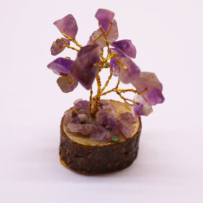 Mini árbol de piedras preciosas sobre base de madera - Amatista (15 piedras) - Mini Árboles De Piedras Preciosas