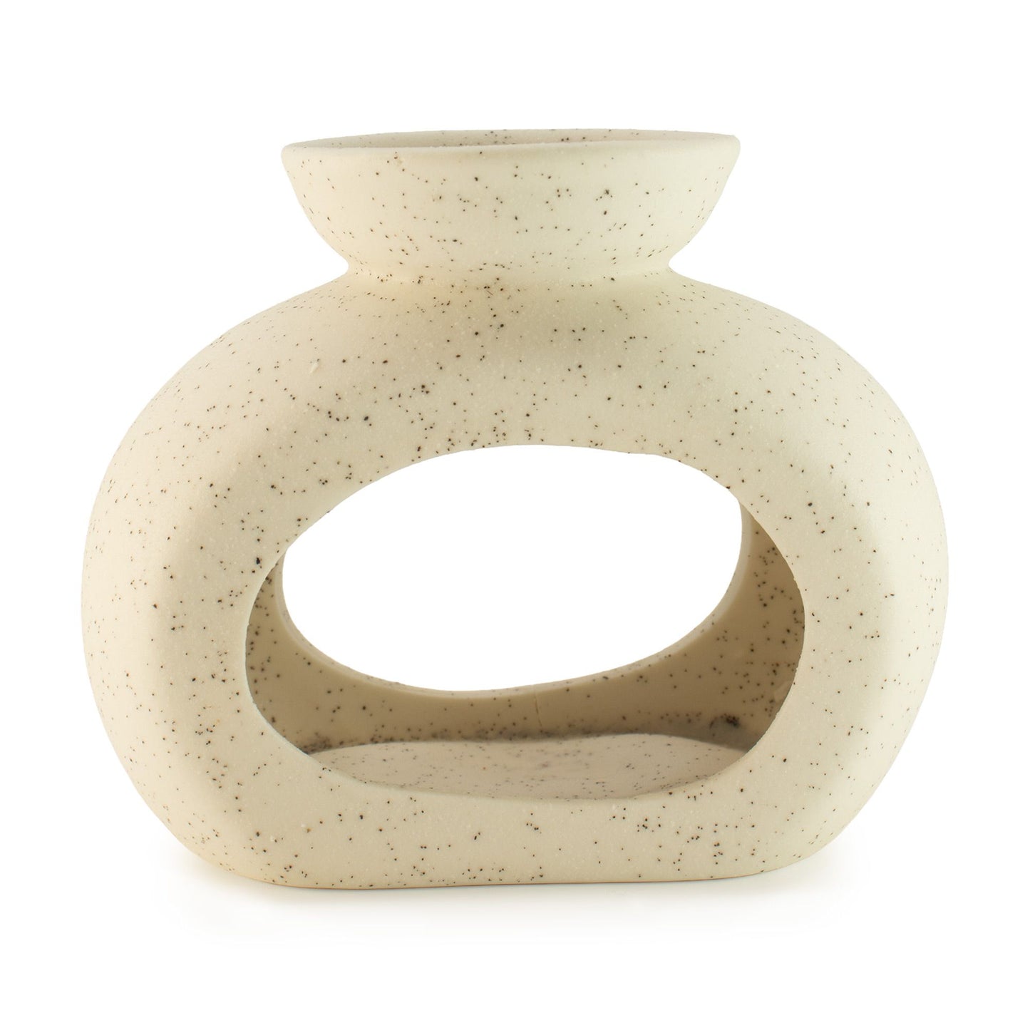 Quemador de Aceite Cerámico Zen - Guijarro Ovalado - Blanco Roto Moteado