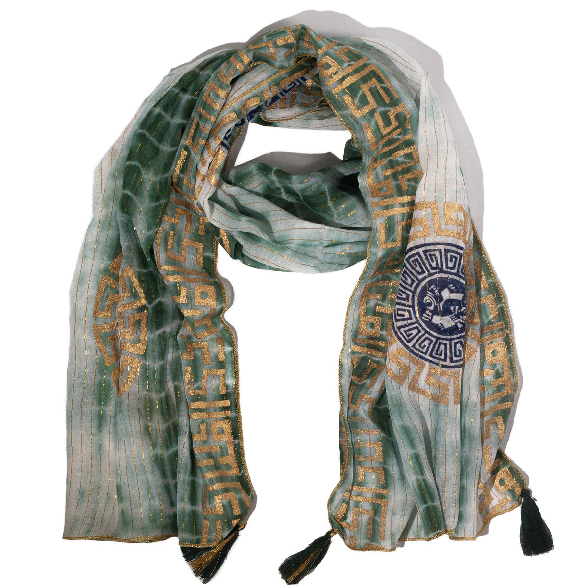 Nomad Sari Verano Marbella Pañuelo estampado - Verde con Oro (180x50cm)