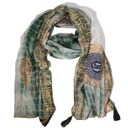Nomad Sari Verano Marbella Pañuelo estampado - Verde con Oro (180x50cm)