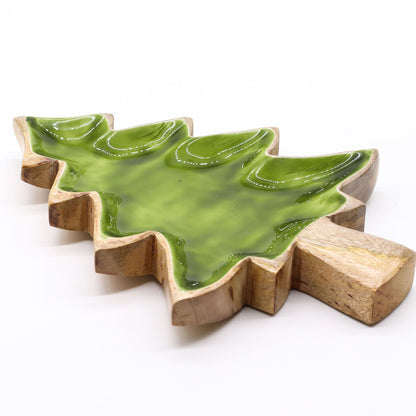 Perdido en el bosque - Tazón de madera esmaltada con diseño de árbol - 25x19 cm