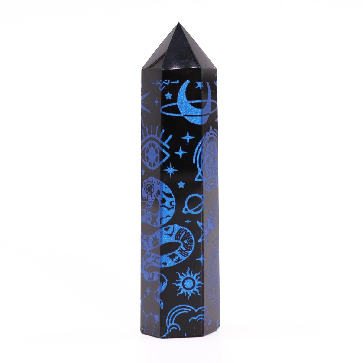 Puntas de Obsidiana Negra (aprox 60-70 gm 9cm) - Historia Mística - Azul Oscuro - Torres de Obsidiana Negra
