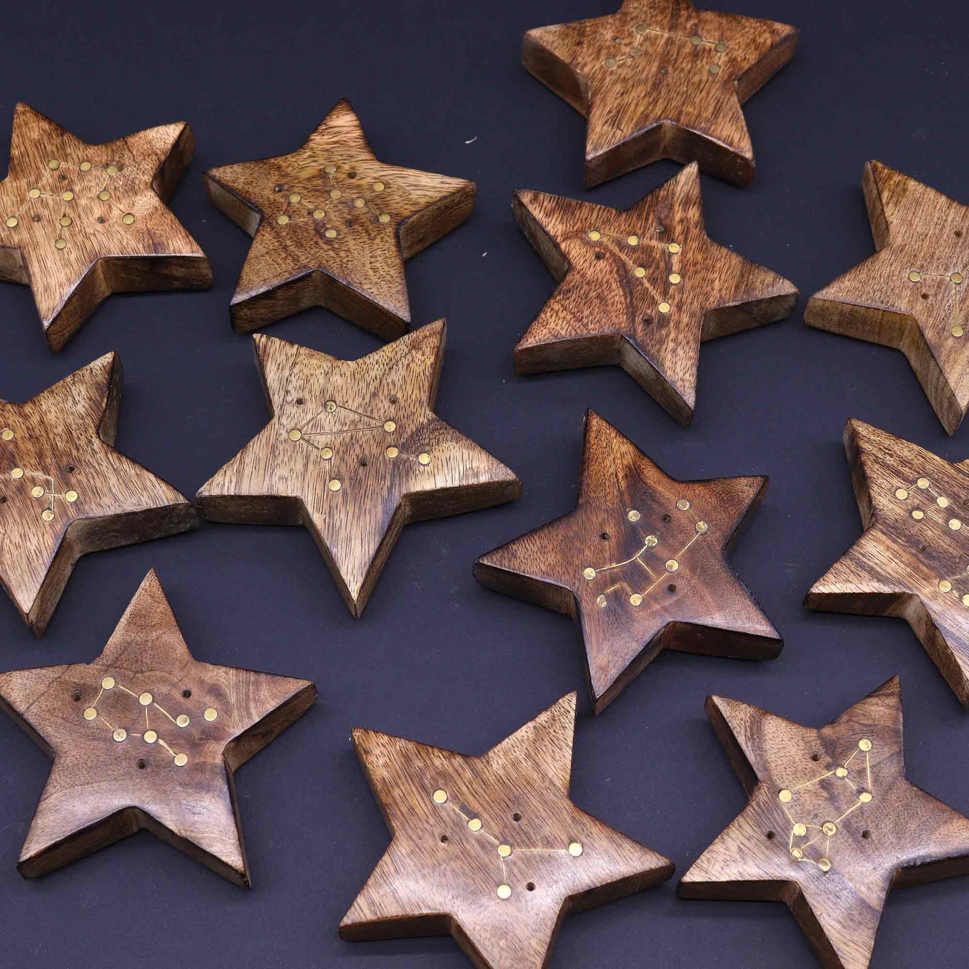 Quemador de incienso con signos del zodíaco de latón grabado - Estrella - Soporte de Incienso