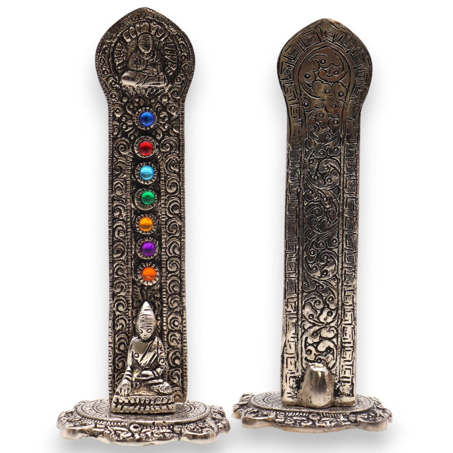 Porta-incienso Buda Torre 7 Chakras 16x6x7cm - Portainciensos de aluminio hechos a mano