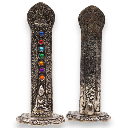 Porta-incienso Buda Torre 7 Chakras 16x6x7cm - Portainciensos de aluminio hechos a mano