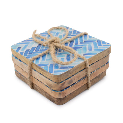 Conjunto de 4 posavasos cuadrados -  rayas azules