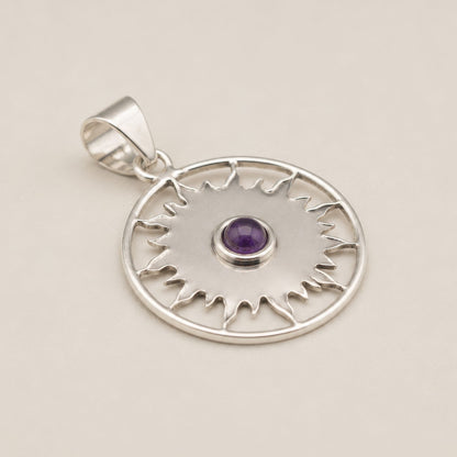 Colgante devocional de la India - plateado (cordón de 45 cm) - Amatista de adoración al sol