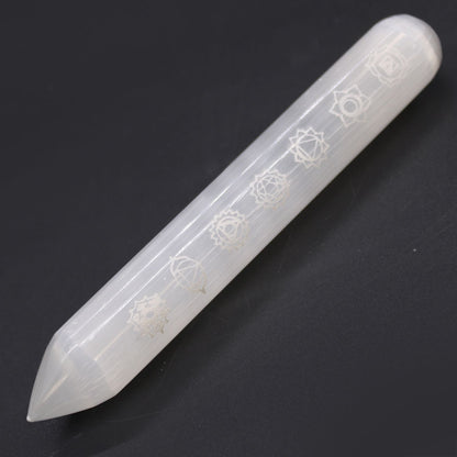 Varita Selenita - 16 cm (Punto uno Extremo) 7 Chakra - Varitas de Selenita, artesanal