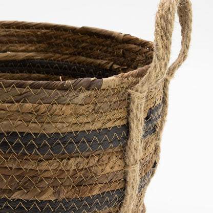 Cestas grandes de hoja de plátano y pasto marino - marrón natural - set de 3