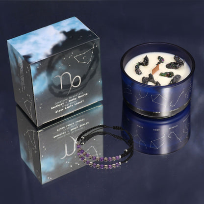 Vela de Cristal del Zodiaco con Pulsera de Piedras Preciosas - Capricornio - Velas de cristal del zodiaco con brazalete de pi