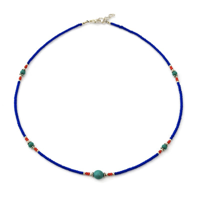 Nepalese necklace with extra-fine gemstones - blue onyx and tree of life