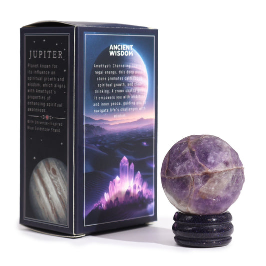 1x Planeta Amatista con Soporte Solar (JUPITER) - 40mm - Planetas de piedras preciosas con apoyo solar