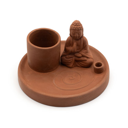 Plato de incienso de Buda multiuso - Estilo terracota natural - Placas de incienso de Buda