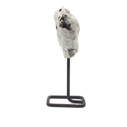 Muestra mineral en soporte metálico - Piedra lunar arcoíris