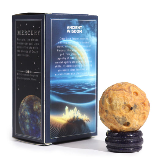 1x Planeta de Jaspe con Soporte Solar (MERCURY) - 40mm - Planetas de piedras preciosas con apoyo solar