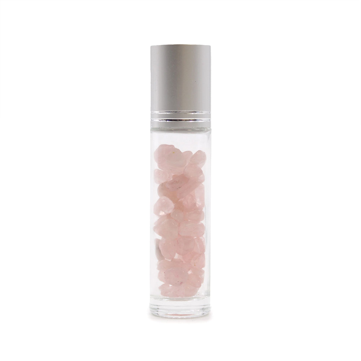 Botella de rodillo de aceite esencial de piedras preciosas - Cuarzo rosa - Tapa plateada - Botellas Roll-on con gemas 10ml