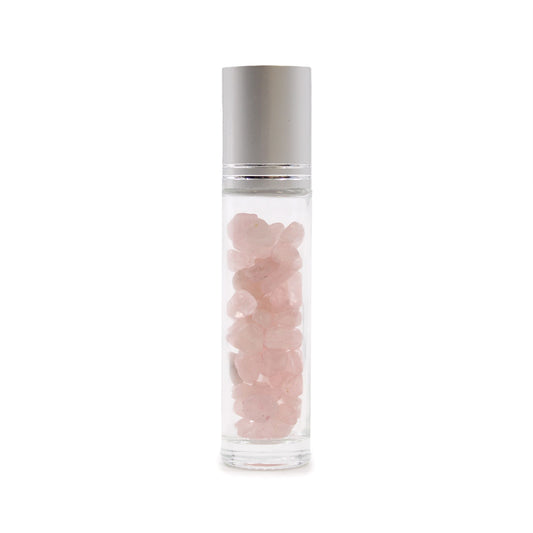 Botella de rodillo de aceite esencial de piedras preciosas - Cuarzo rosa - Tapa plateada - Botellas Roll-on con gemas 10ml