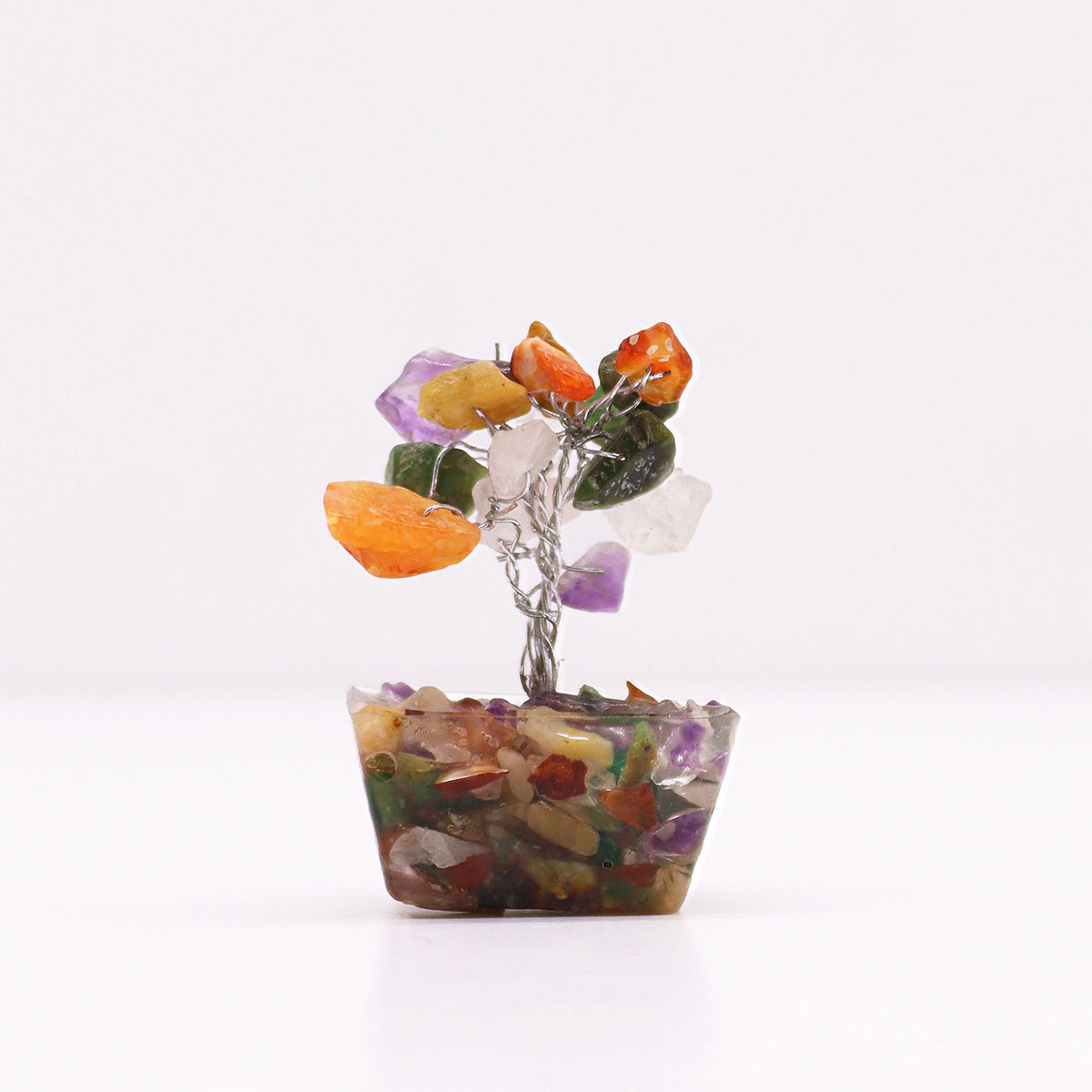 Mini árbol de piedras preciosas sobre base de orgonita - Piedras múltiples (15 piedras) - Mini Árboles De Piedras Preciosas