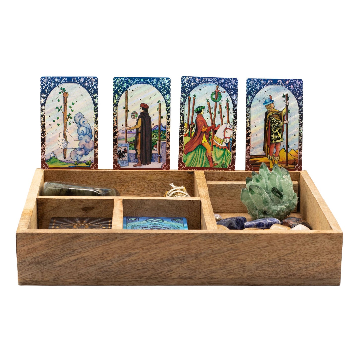 Caja de tarot de cuatro compartimentos con soporte para cartas - Almacenamiento de cartas del Tarot y cajas de lectura, Artis