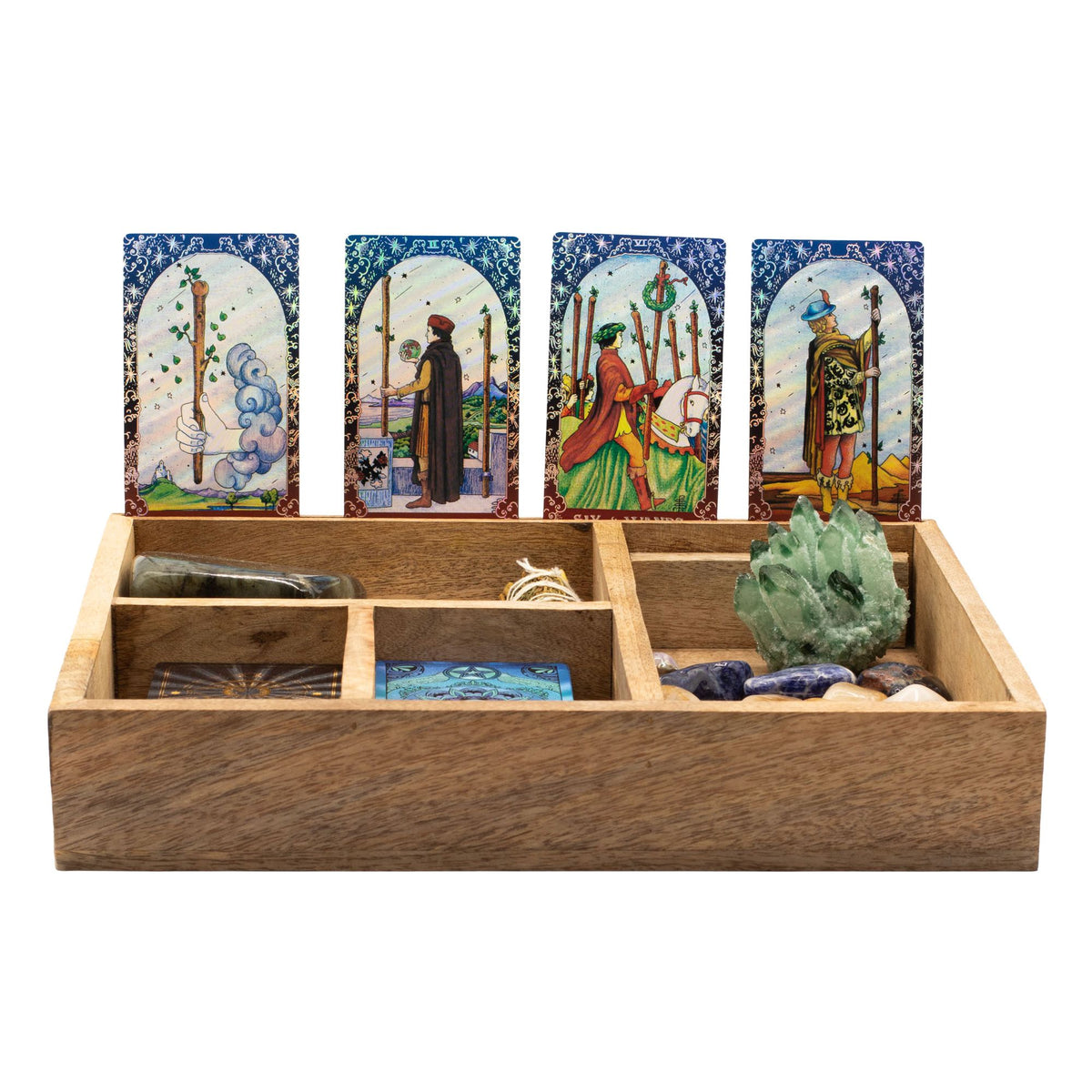 Caja de tarot de cuatro compartimentos con soporte para cartas - Almacenamiento de cartas del Tarot y cajas de lectura, Artis