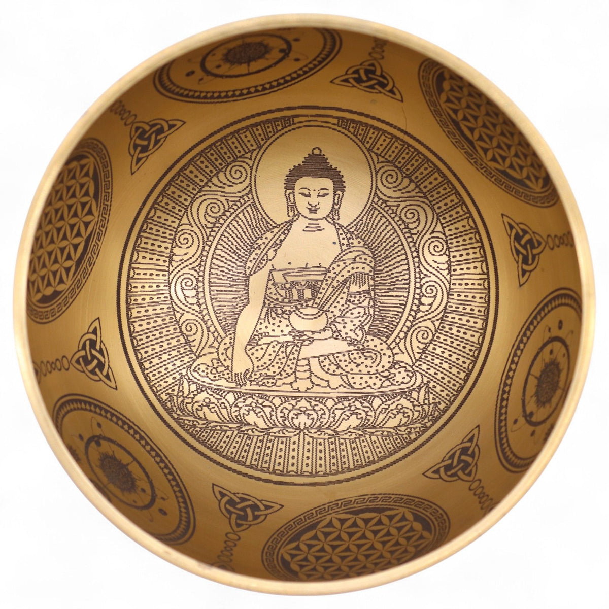 Cuencos Buda grabado en latón puro - Juego de 4 - Aproximadamente 3,85 kg - Artículos Tibetanos
