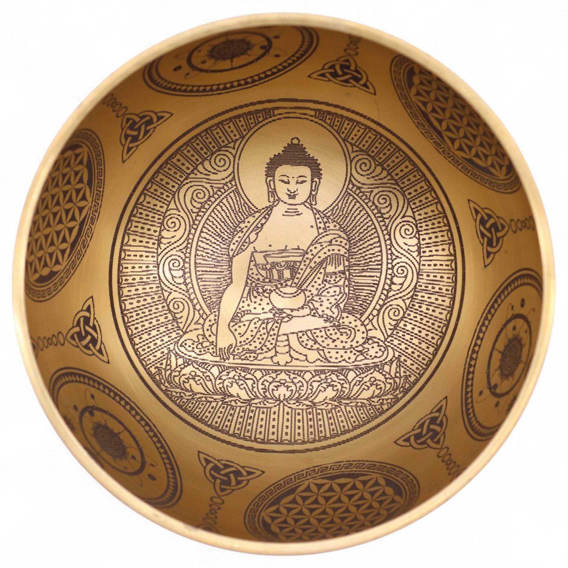 Cuencos Buda grabado en latón puro - Juego de 4 - Aproximadamente 3,85 kg - Artículos Tibetanos