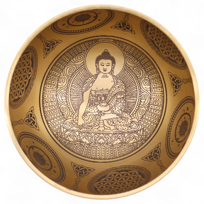 Cuencos Buda grabado en latón puro - Juego de 4 - Aproximadamente 3,85 kg - Artículos Tibetanos