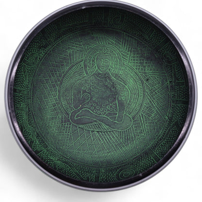 Cuenco tibetano de canto con forma de hongo - Verde musgo (23x10,5 cm, 1,3 kg)