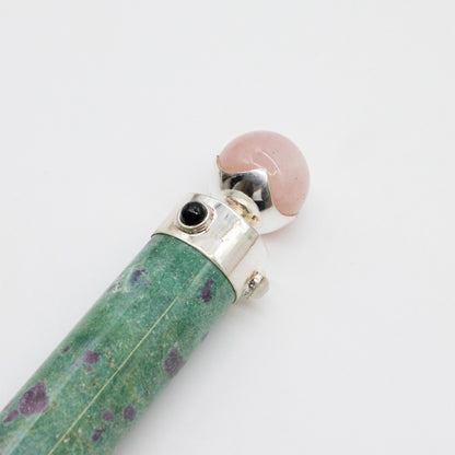 Varita de Corazón Verde - Rubí Fuchsite Cuarzo Rosa con bola de cristal en la parte superior - 23 cm