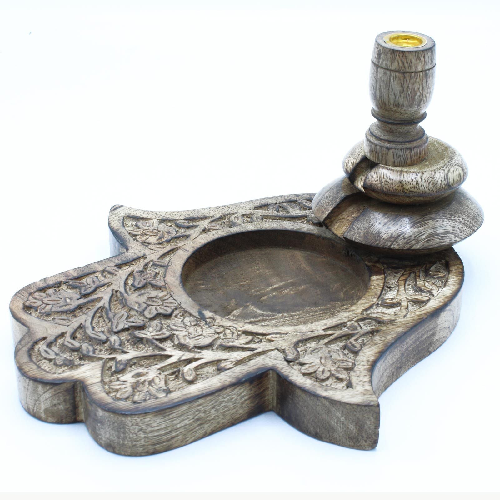 Lrg Quemador Inverso Madera de Mango - Hamsa - Quemador de Flujo Inverso de Madera de Mango