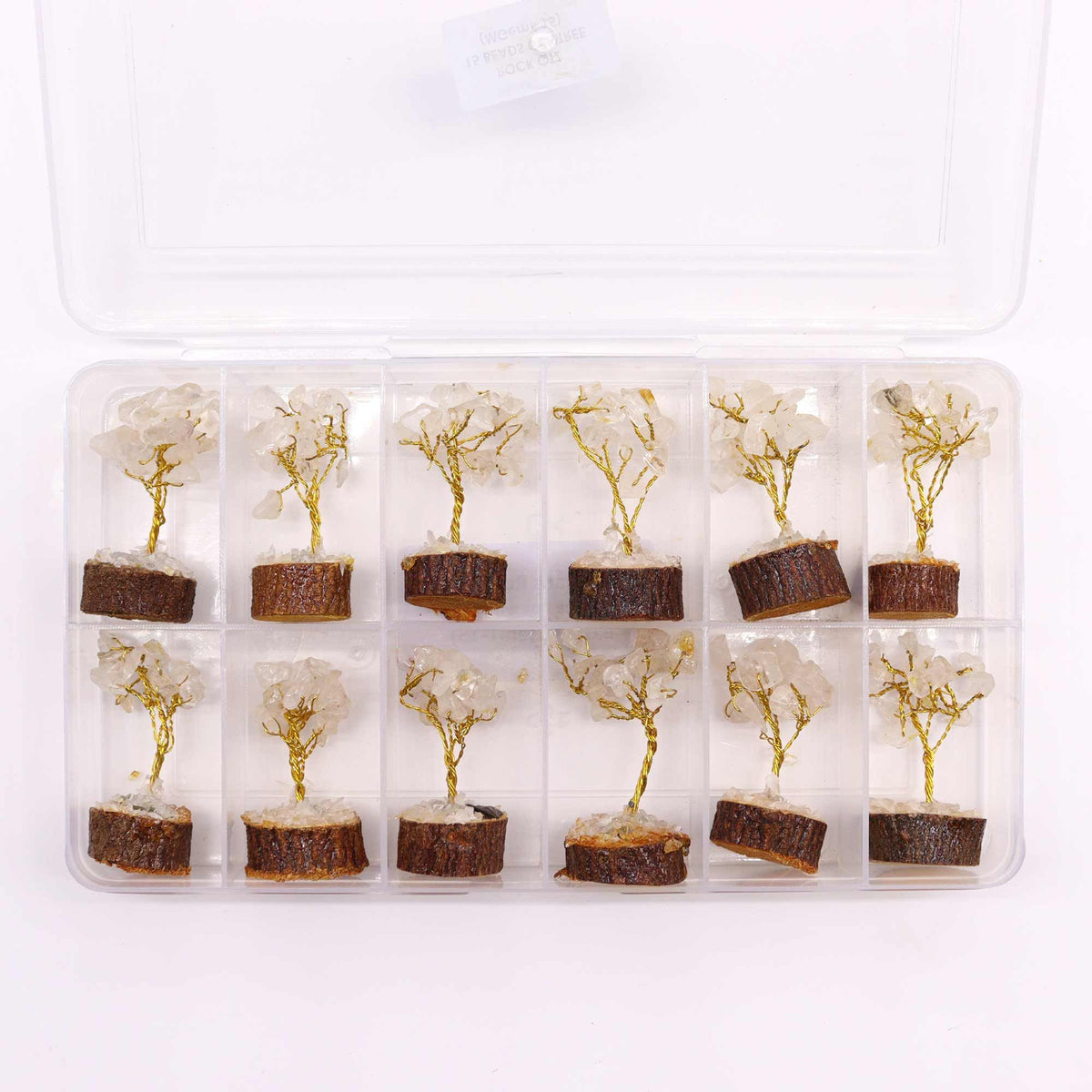 Mini árbol de piedras preciosas sobre base de madera - Cuarzo de roca (15 piedras) - Mini Árboles De Piedras Preciosas