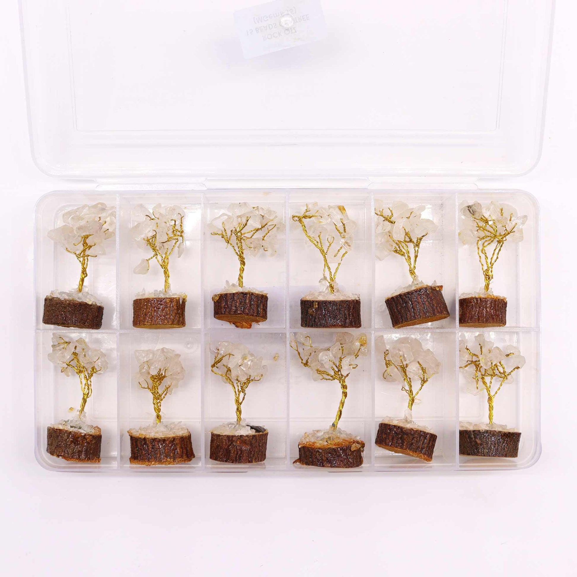 Mini árbol de piedras preciosas sobre base de madera - Cuarzo de roca (15 piedras) - Mini Árboles De Piedras Preciosas