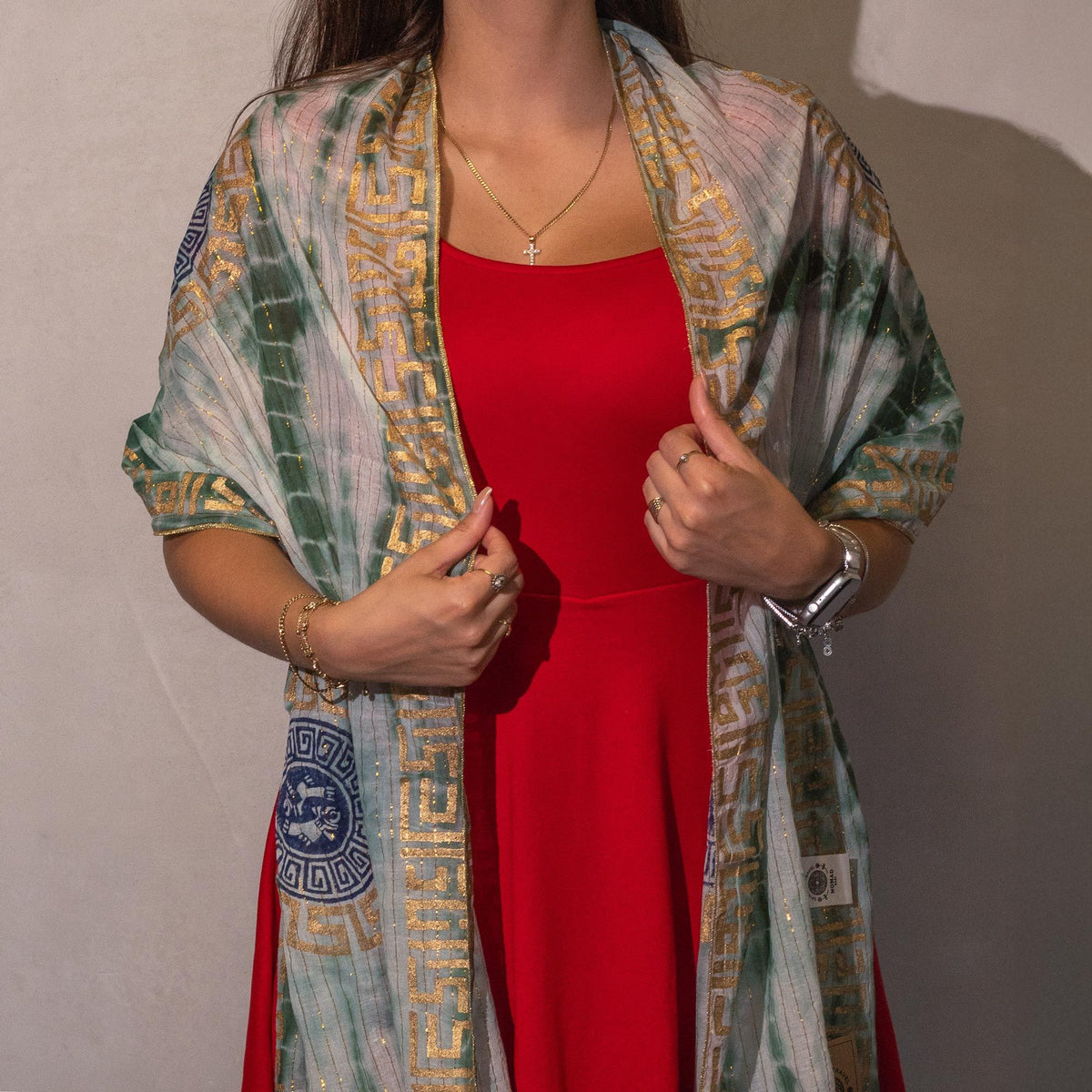 Nomad Sari Verano Marbella Pañuelo estampado - Verde con Oro (180x50cm)