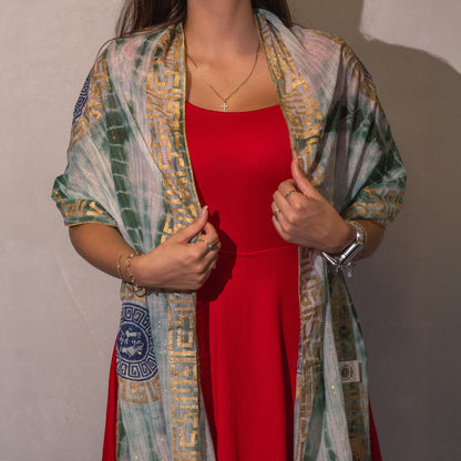 Nomad Sari Verano Marbella Pañuelo estampado - Verde con Oro (180x50cm)