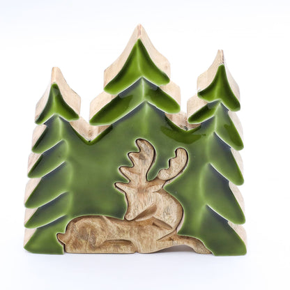 Perdido en el bosque - Ciervo en el bosque 3D Decoración de madera - 23x20cm