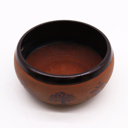 Cuenco tibetano de polvo de tierra - Arcilla Om Buddha - 16cm