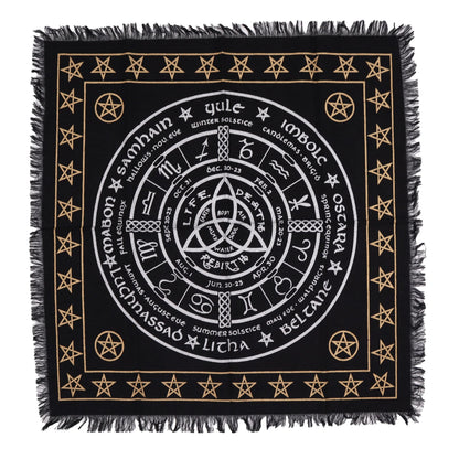 Mantel de altar esotérico con flecos - Vida Muerte Renacimiento - Mantel de altar esotérico con flecos, 100% Cotton