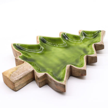 Perdido en el bosque - Tazón de madera esmaltada con diseño de árbol - 25x19 cm