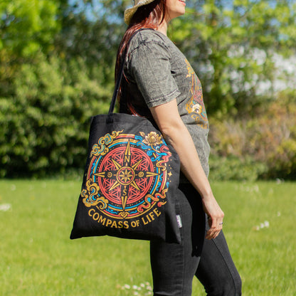 Bolso tote icónico y clásico - Brújula de la Vida - Negro 6oz