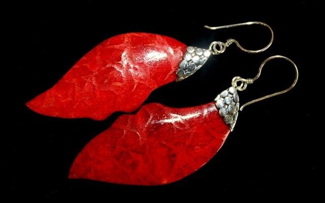 Pendientes de plata y coral - Caída de hojas