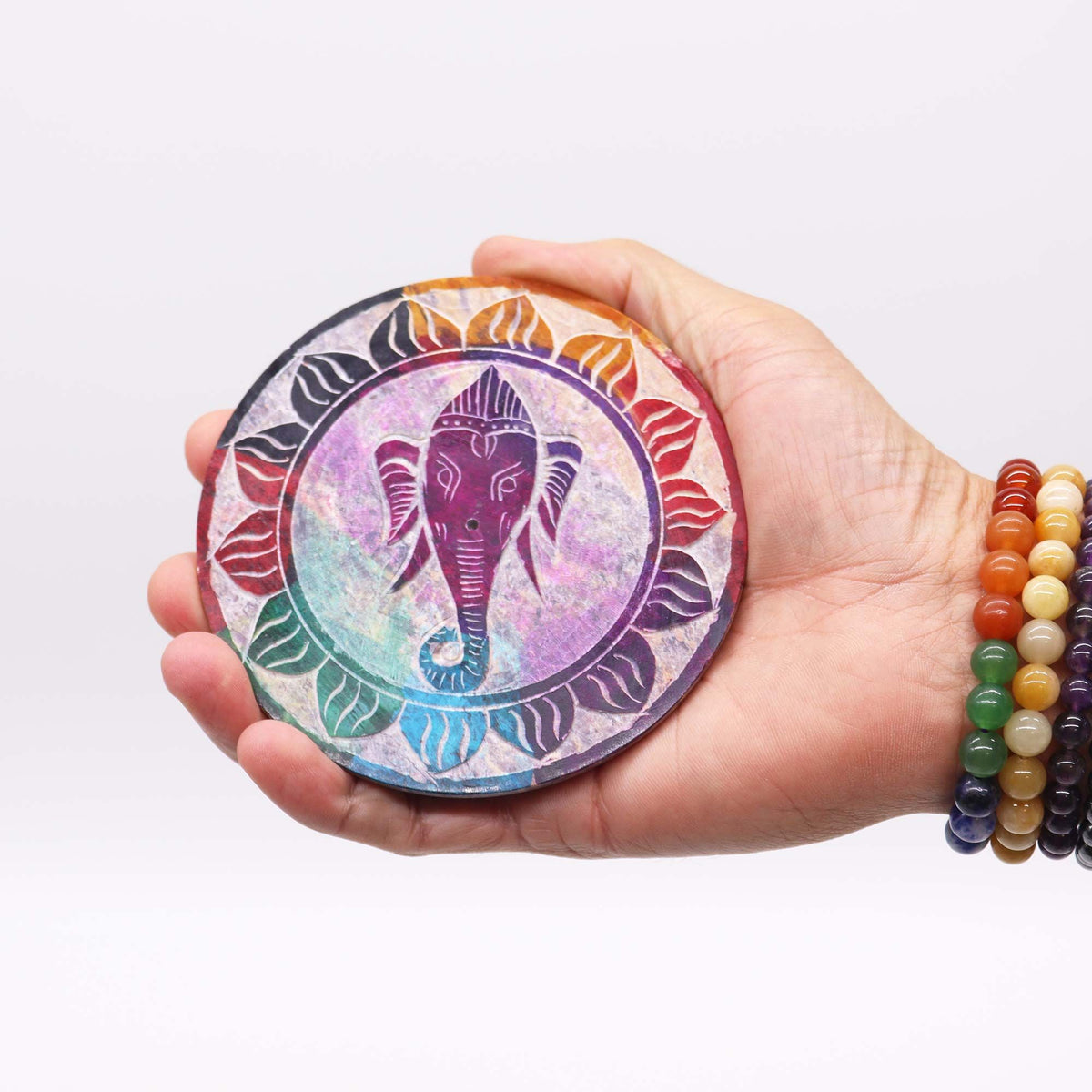 Porta-incienso Disco de Esteatita 10cm - Ganesha - Porta incienso de esteatita