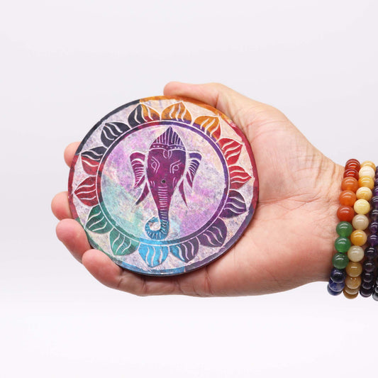 Porta-incienso Disco de Esteatita 10cm - Ganesha - Porta incienso de esteatita