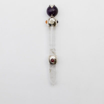 Varita de Prisma Celestial - Esfera de Cristal Móvil de Amatista - Tallo de Cuarzo - 12 cm - Varitas de Sanación con Cristale