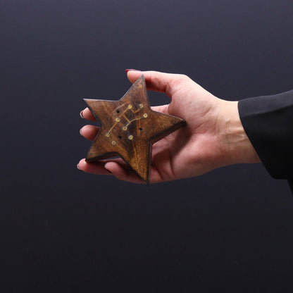 Quemador de incienso con signos del zodíaco de latón grabado - Estrella - Soporte de Incienso